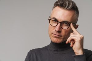 a guy wearing reading glasses for men